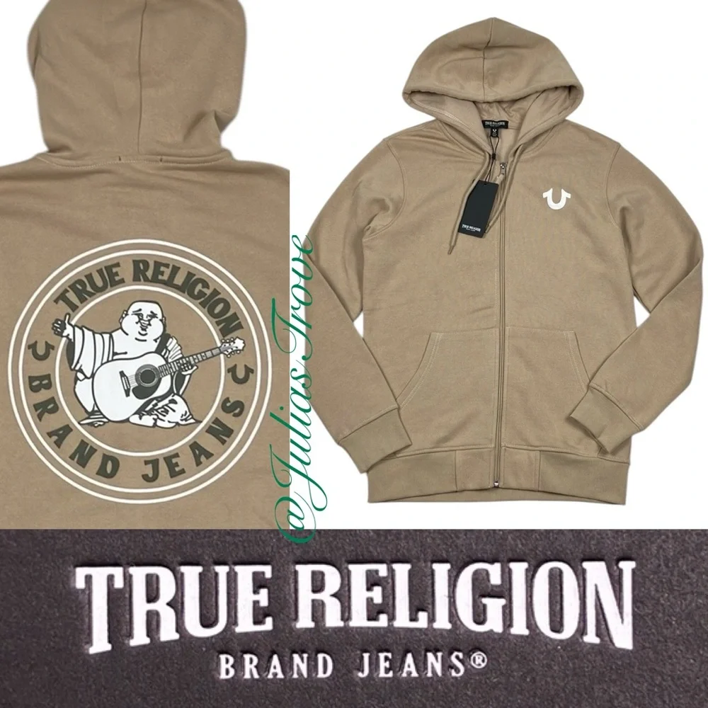 True Religion Zip Hoodie Buddha Logo Seal Sweatshirt NWT